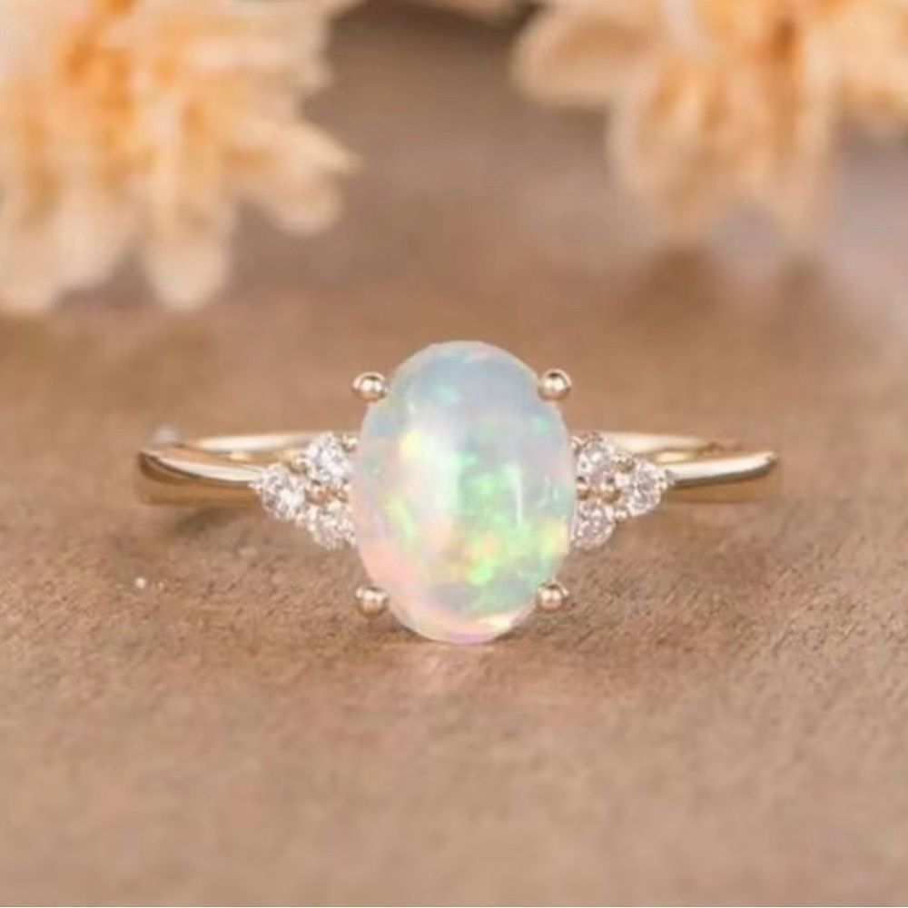 18K Gold Plated Opal Ring Size 10 Woman